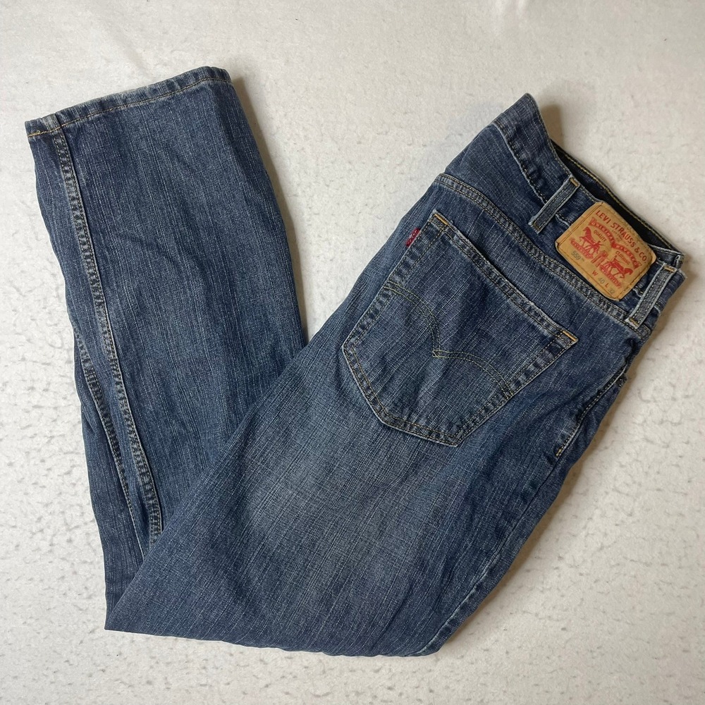 Levi's 559 Relaxed Straight‎ Jeans Mens 40x32 Blue Denim Faded Distressed Hem